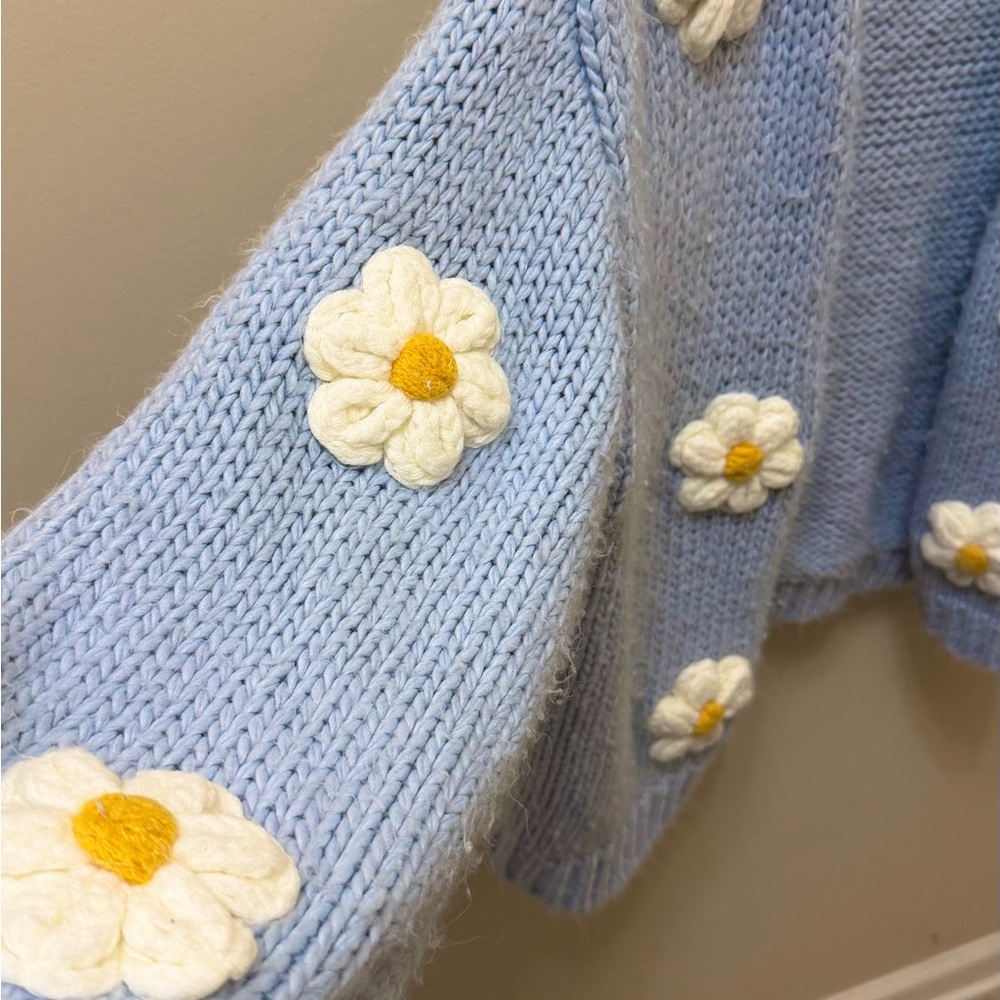 Altar'd State Light Blue Daisy-Appliqué Open-Front Cardigan - Picture 3 of 9